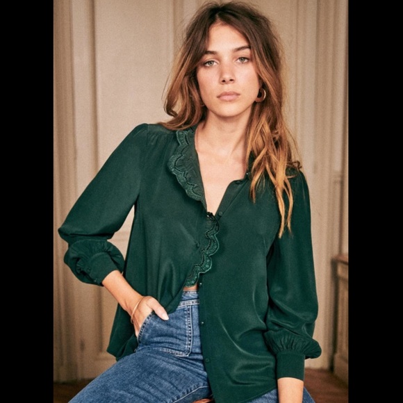 Sezane Tops - Sezane Chloe Shirt Bottle Green Silk FR 38/US 6